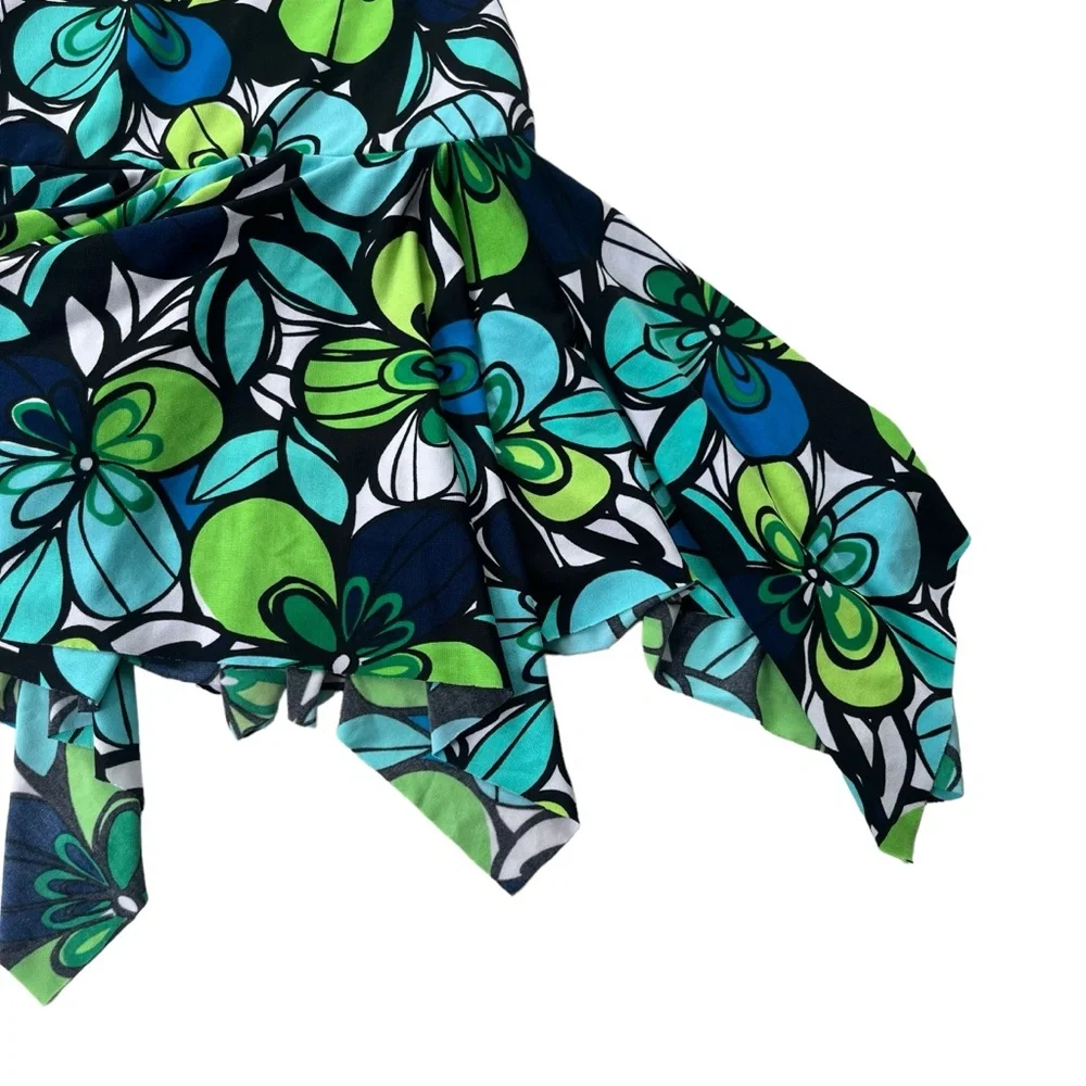 iz BYER California Girl’s Size 8 Turquoise Lime Green, Floral Handkerchief Dress